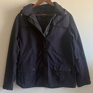 Lands’ End Navy Hooded Rain Jacket Women’s M 10-12 Lightweight Utility Coat